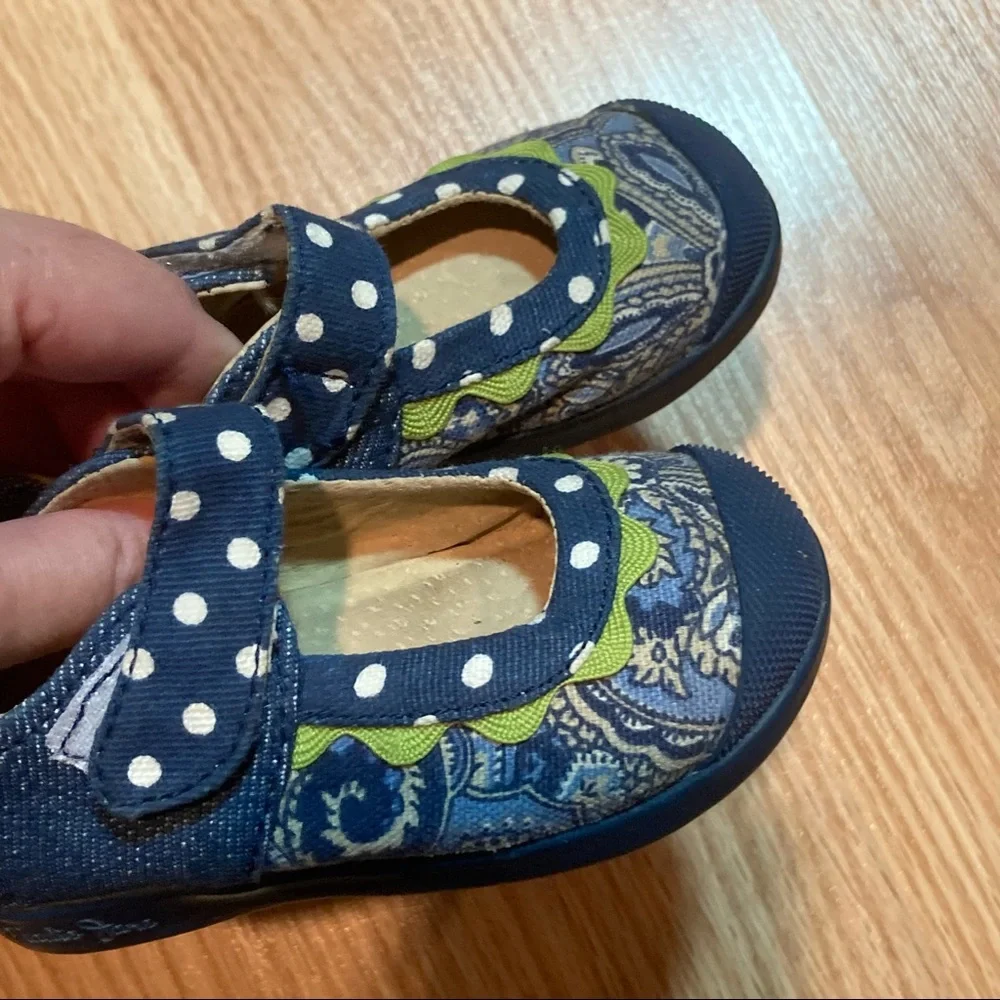 Madie Jane Toddler Girls Blue Paisley Polka‎ Dot Mary Jane Shoes Size 21 EU